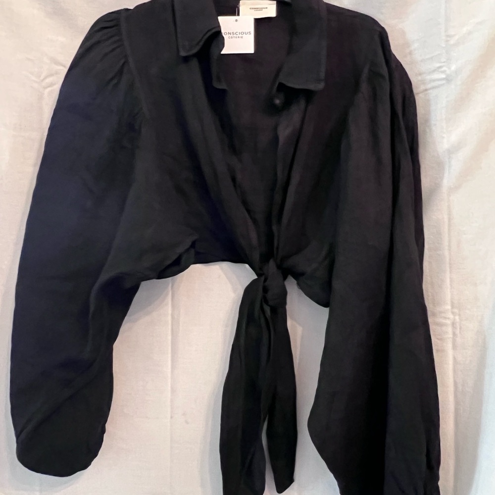 & Other Stories Black Puff Sleeve Crop Blouse